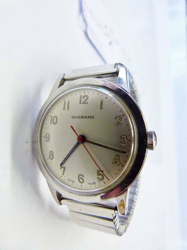 Garrard stainless steel wristwatch with stainless steel expanding bracelet, 1967 I.C.I inscription