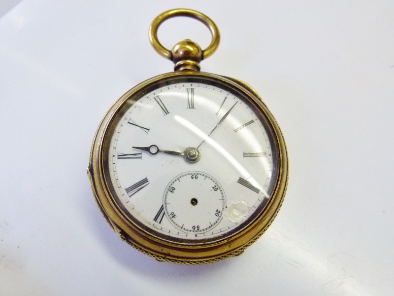 Yellow and white metal key wind pocket watch