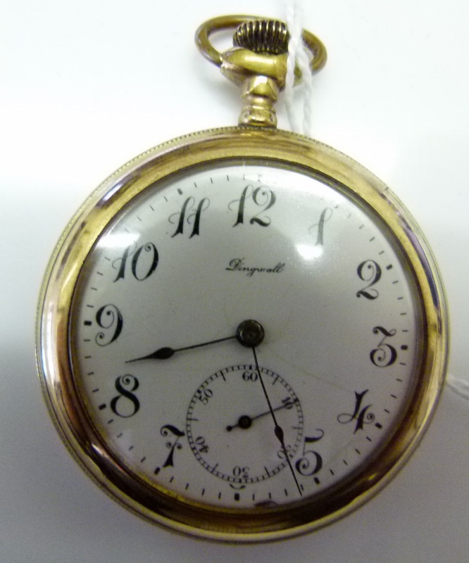 Ingersoll yellow metal crown wind pocket watch. Working at lotting up.