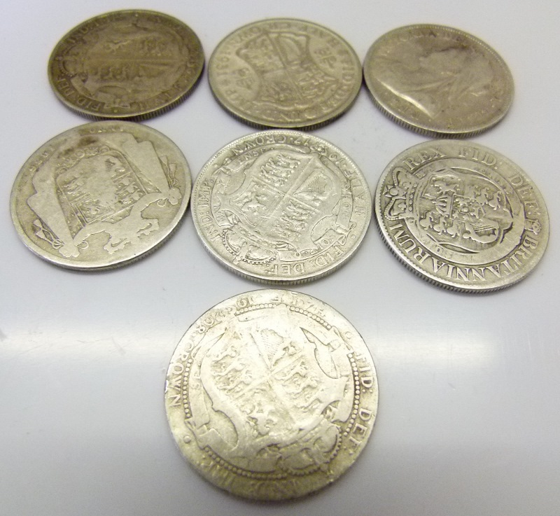 Seven mixed half crowns, icluding George III and George IV 96g.
