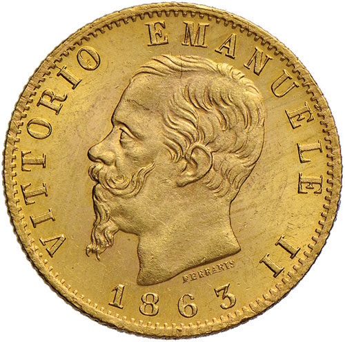 Vittorio Emanuele II (1861-1878) 20 Lire 1863 - Pag. 457; Mont. 133 AU Minimo graffietto al R/
