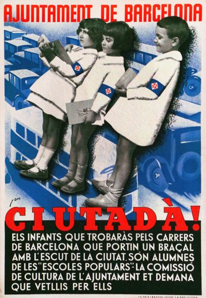 Plakate - - Jan. Ciutad Á. Photomontage. Kupfertiefdruck/Offsetdruck. Barcelona, Barral, ca. 1935.
