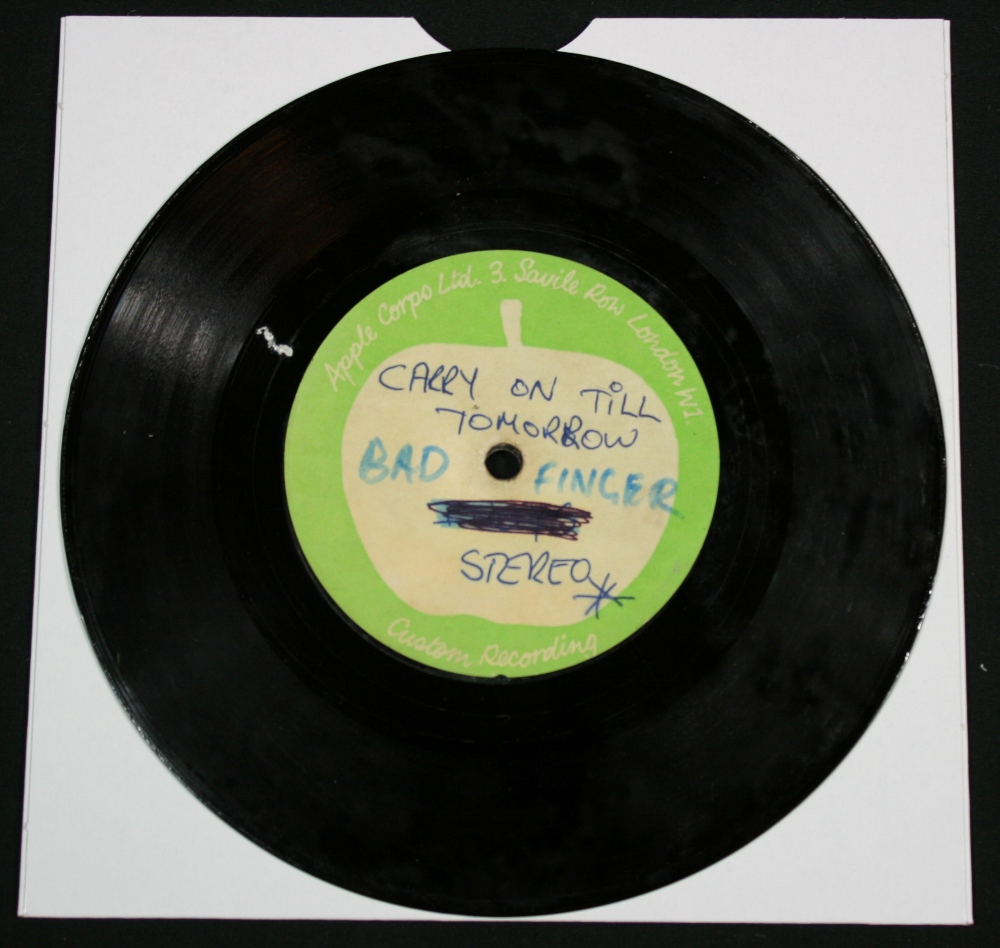 BADFINGER - Carry on Till Tomorrow.  One sided Apple stereo acetate with handwritten details.