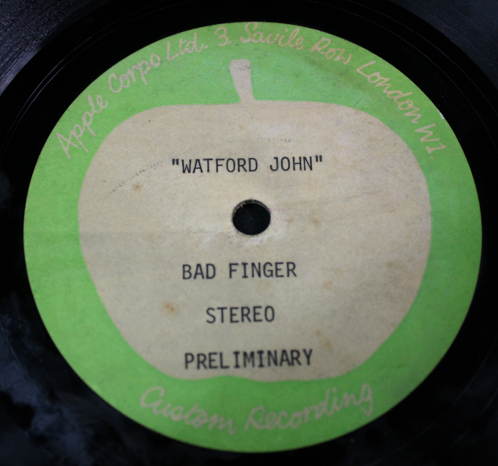 BADFINGER - I Can't Live/Watford John.  Two sided Apple stereo acetate with 'Preliminary' printed on