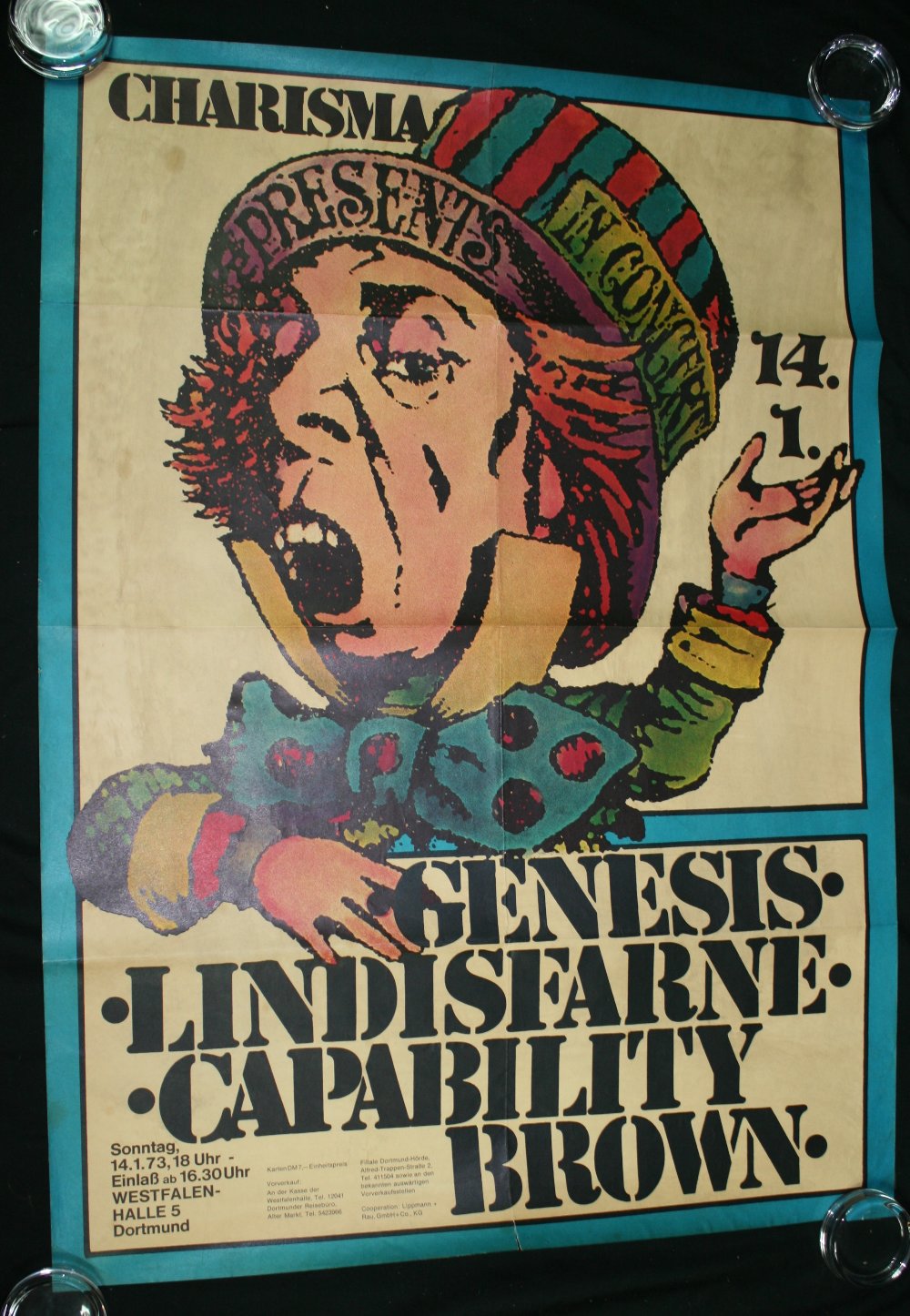 CHARISMA / GENESIS - early Charisma artists tour poster from January 1973 featuring Genesis,