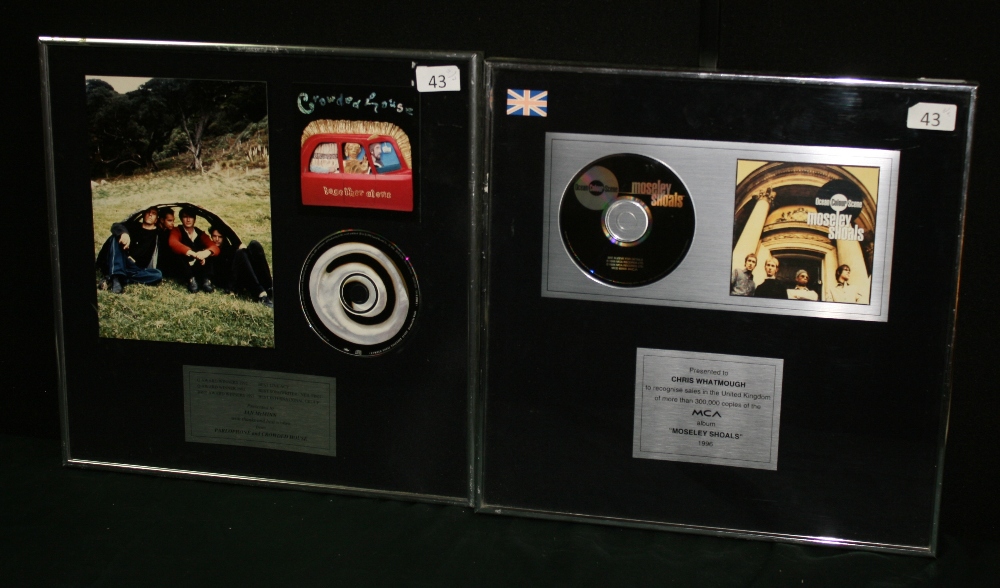 OCEAN COLOUR SCENE & CROWDED HOUSE AWARDS - a collection of 2 x framed in house awards to include