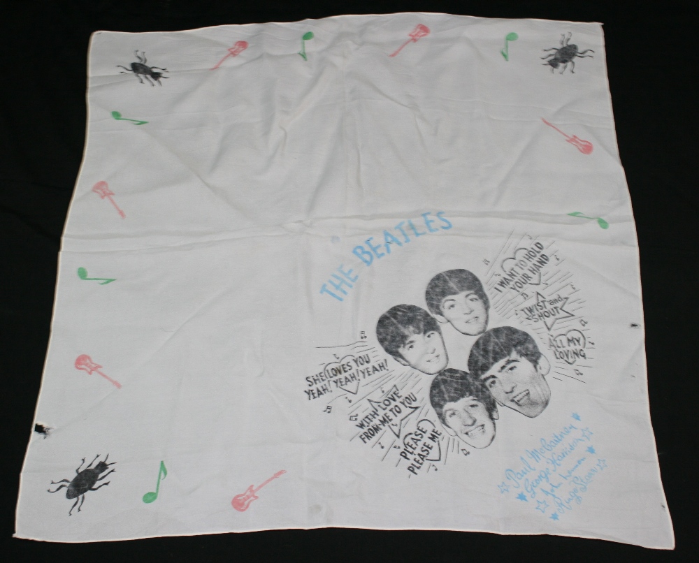 BEATLES - small tablecloth/head scarf (26``x26`` approx) printed with images of The Beatles and