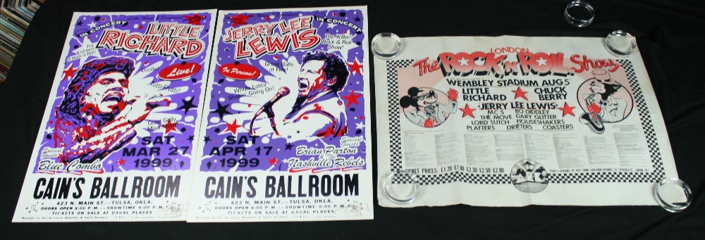 JERRY LEE LEWIS/LITTLE RICHARD - 3 x colour posters - 2 x on thick card (22``x14``) for their gigs