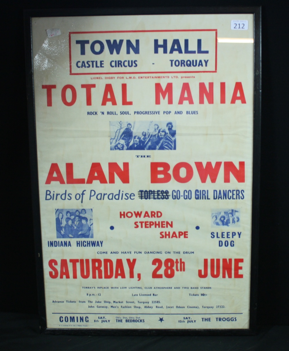 CONCERT POSTER - Original framed concert poster for `Town Hall - Castle Circus - Torquay`. Headline