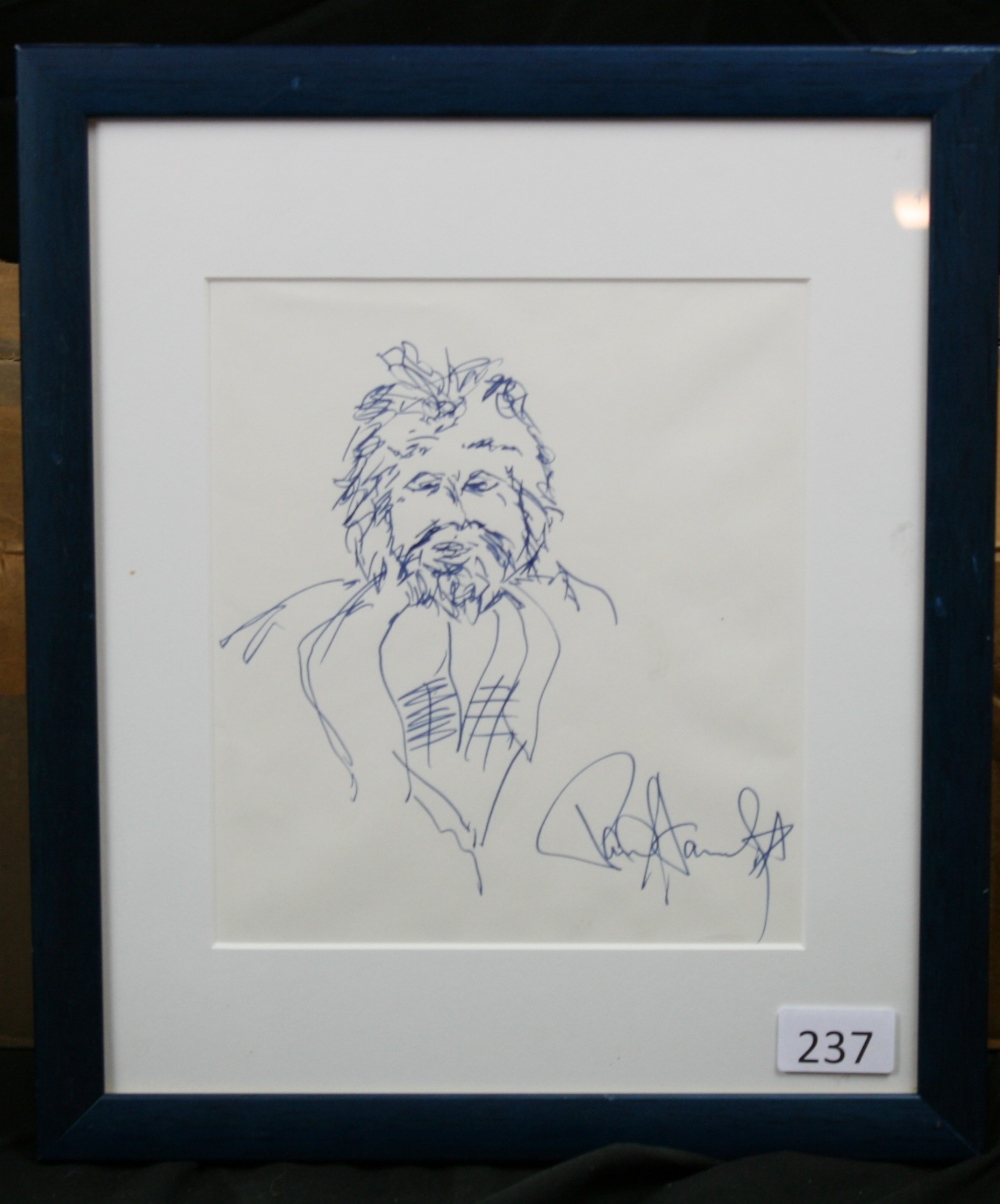 PAUL STANLEY - signed original self portrait from the KISS frontman drawn in blue pen. The portrait