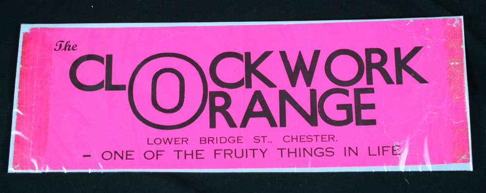 POSTER - original promotional poster (15``x5``) for `The Clockwork Orange Club`, Lower Bridge St,