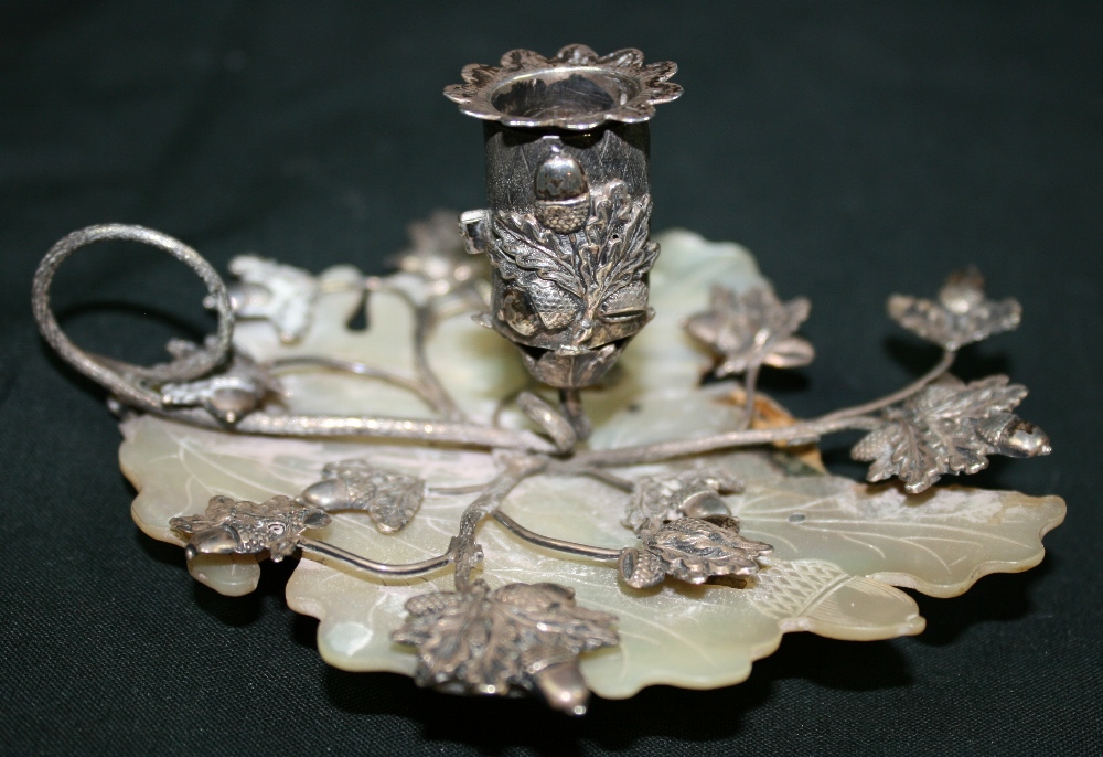 CONTINETAL SILVER - A highly decorative continental silver candle holder, with acorn motif. The base - Image 2 of 4