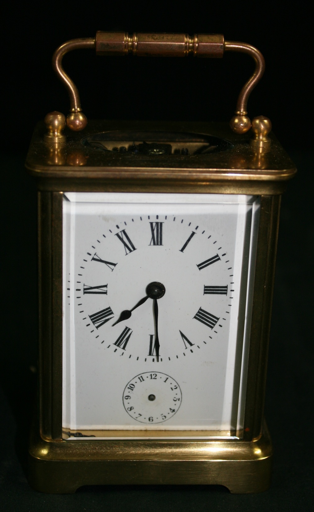 CARRIAGE CLOCK - A brass carriage clock with no visible makers mark. This enamelled dial clock - Image 2 of 5