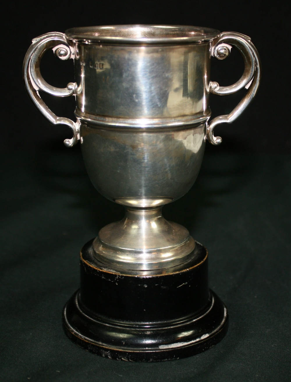 JOHN SMYTH - A sterling silver cup on wooden base by John Smyth of Dublin. The cup is fully