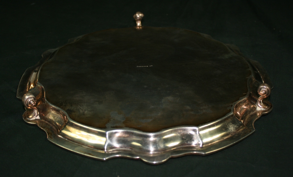 FINNIGANS LTD - A solid silver salver by Finnigans Ltd. Salver is raised on 3 decorative feet with - Image 4 of 5