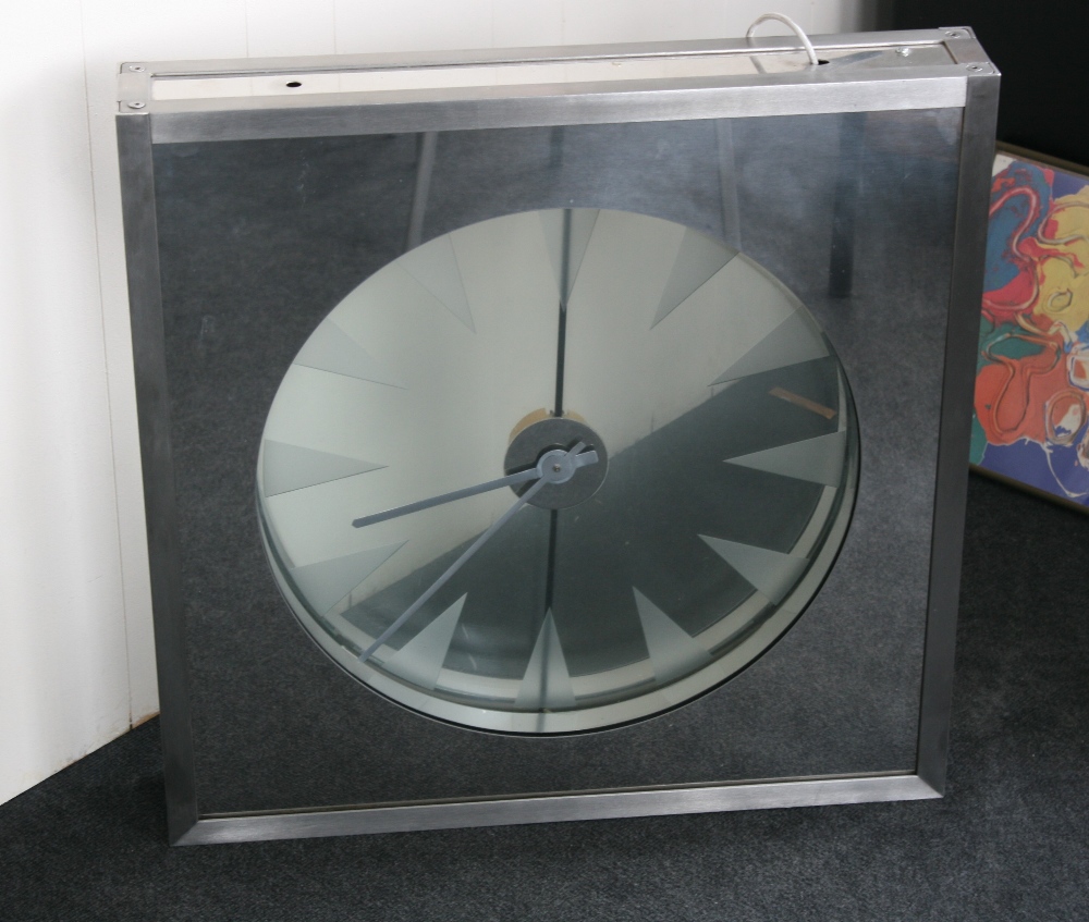 CLOCK - large custom made cast iron and glass mirrored wall clock with working backlight.  This