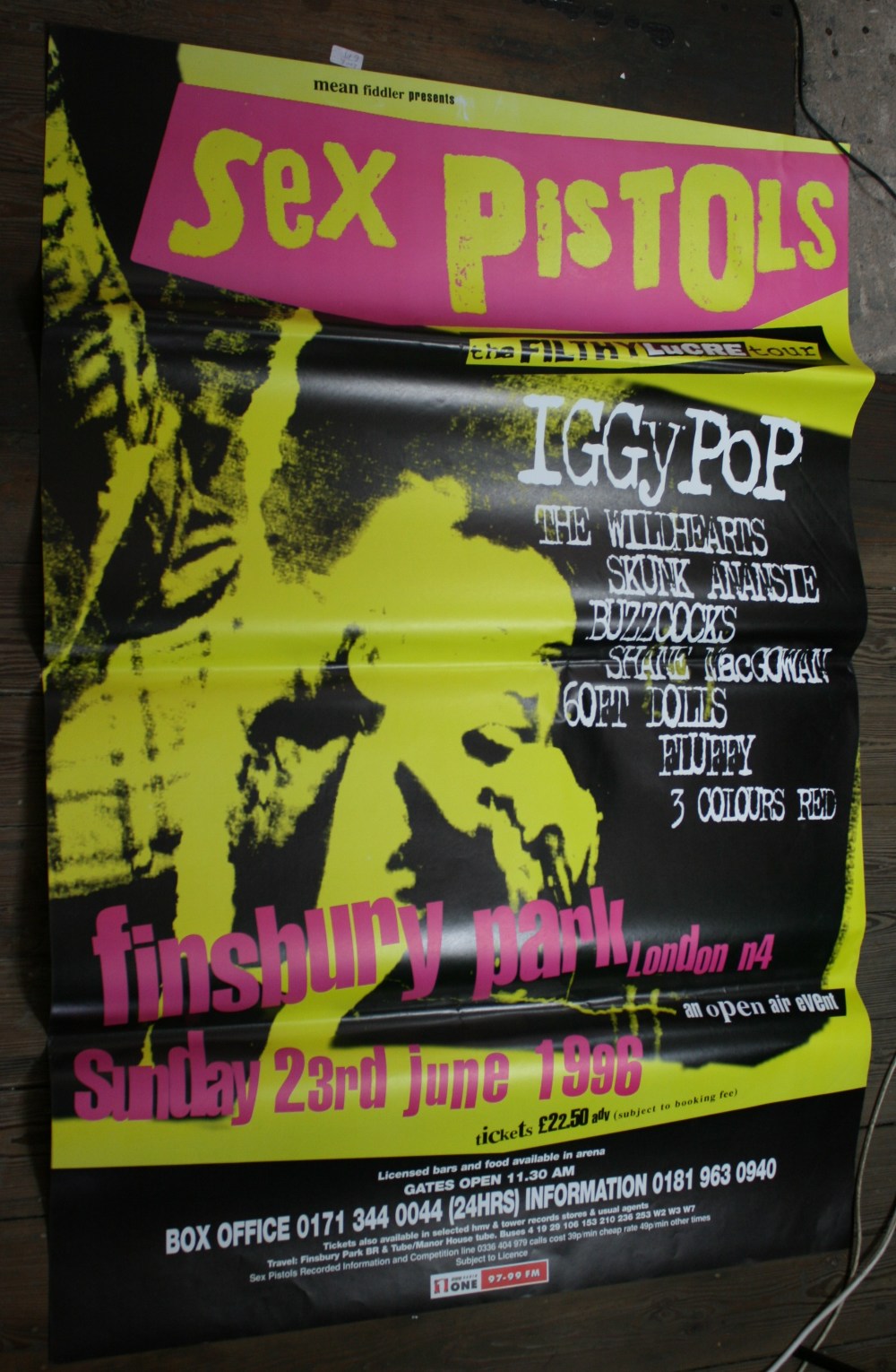 Sex Pistols 2 X Gig Posters For Finsbury Park Sunday 23rd June 1996 Each Measuring 152 X 100cm 