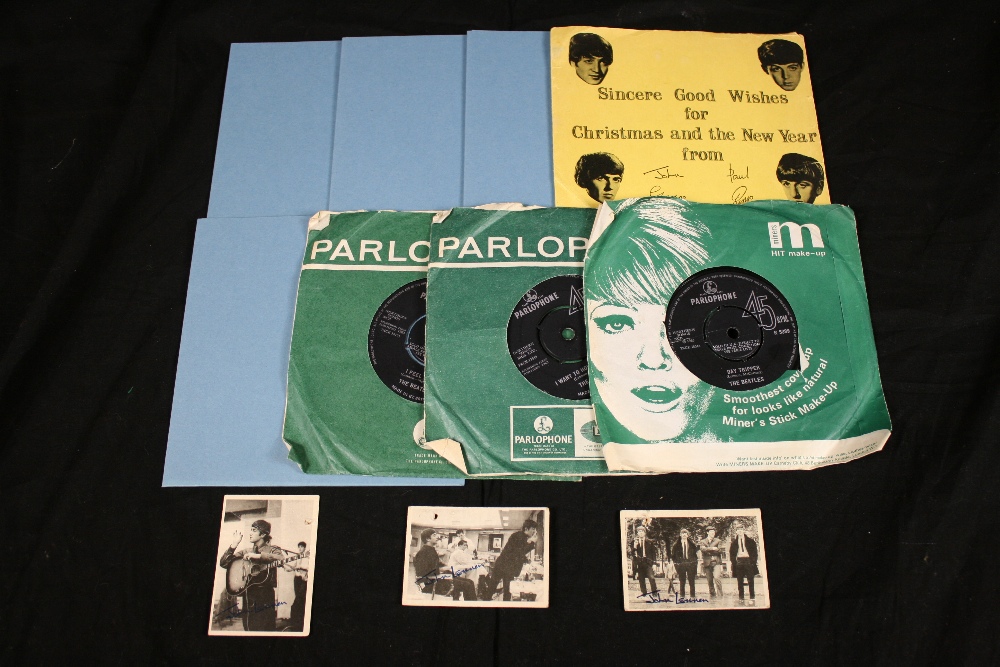 1963 FAN CLUB FLEXI, SINGLES & BUBBLEGUM CARDS - Collection of 8 x Beatles 7" & 3 x bubblegum