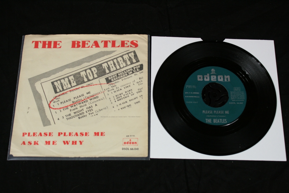 BEATLES PLEASE PLEASE ME 7" - Spanish green Odeon label with silver print & picture sleeve (DSOL