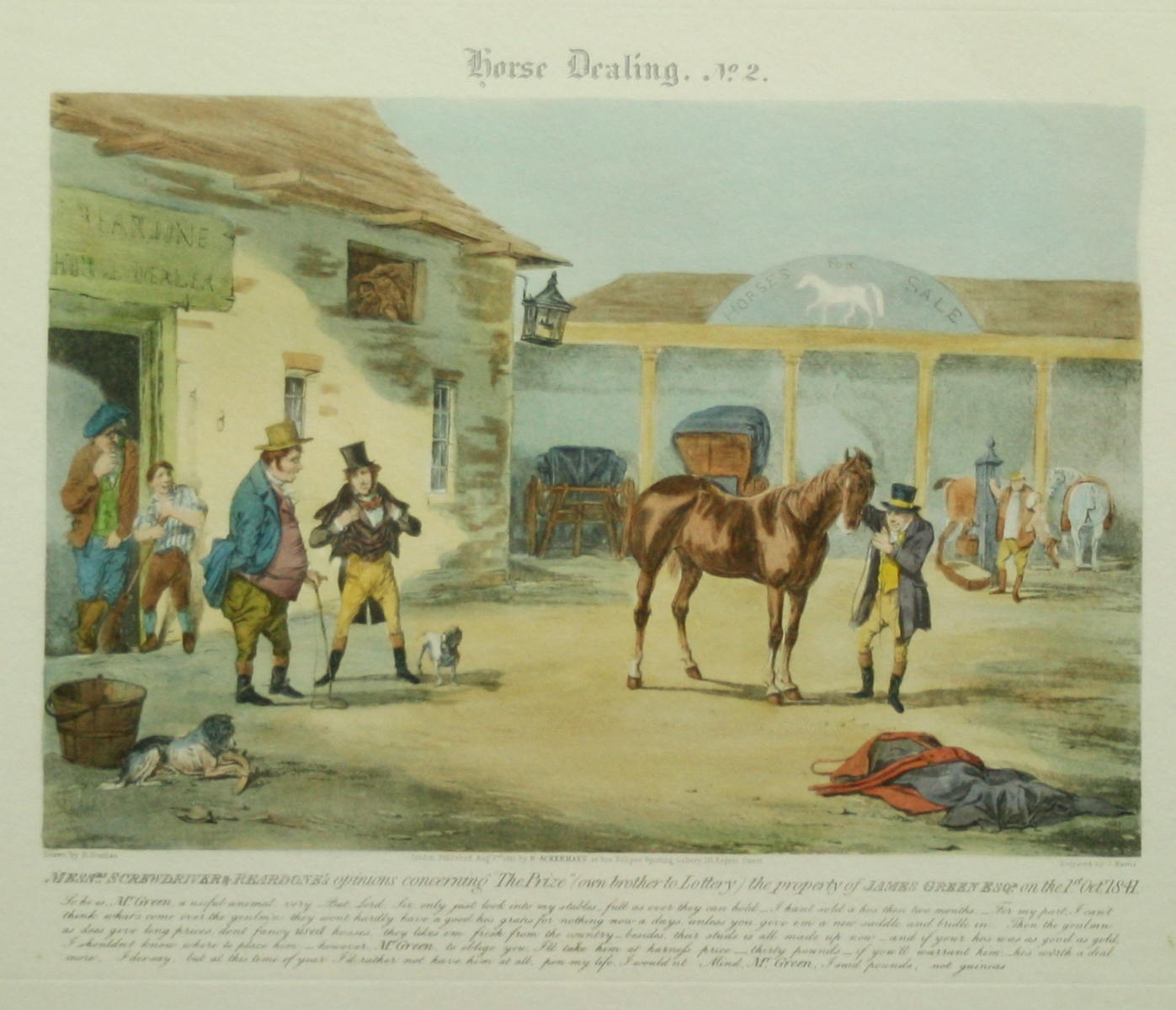 J.Harris after R Scanlan HORSE DEALING No2 an aquatint engraving published by R Ackermann 1841,