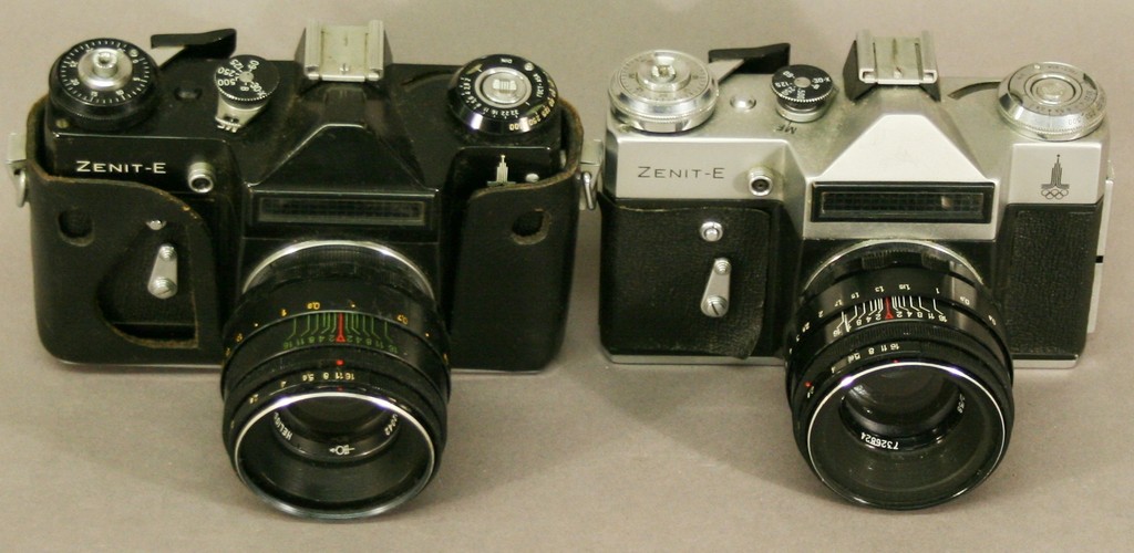 TWO ZENIT-E OLYMPIC CAMERAS each with Helios-44-2 2/58 lens.  Used condition^ inspection