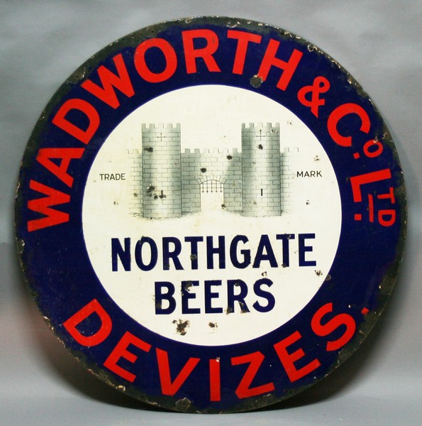 A LARGE CIRCULAR ENAMELLED BREWERY SIGN c1920, for Northgate Beers, Wadworth & Co Ltd, Devizes,