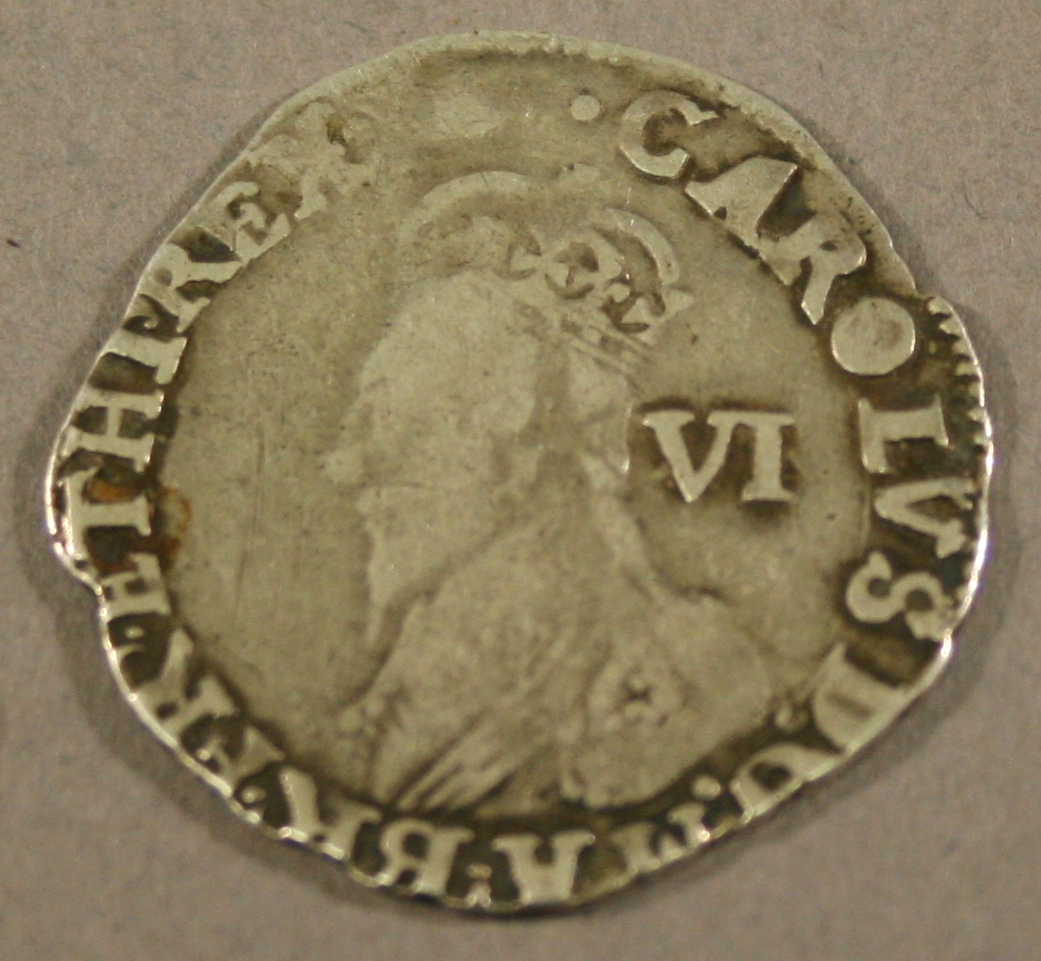 A CHARLES I SIXPENCE 1625-49 Crowned bust left. 2.5cmCONDITION: Fair.