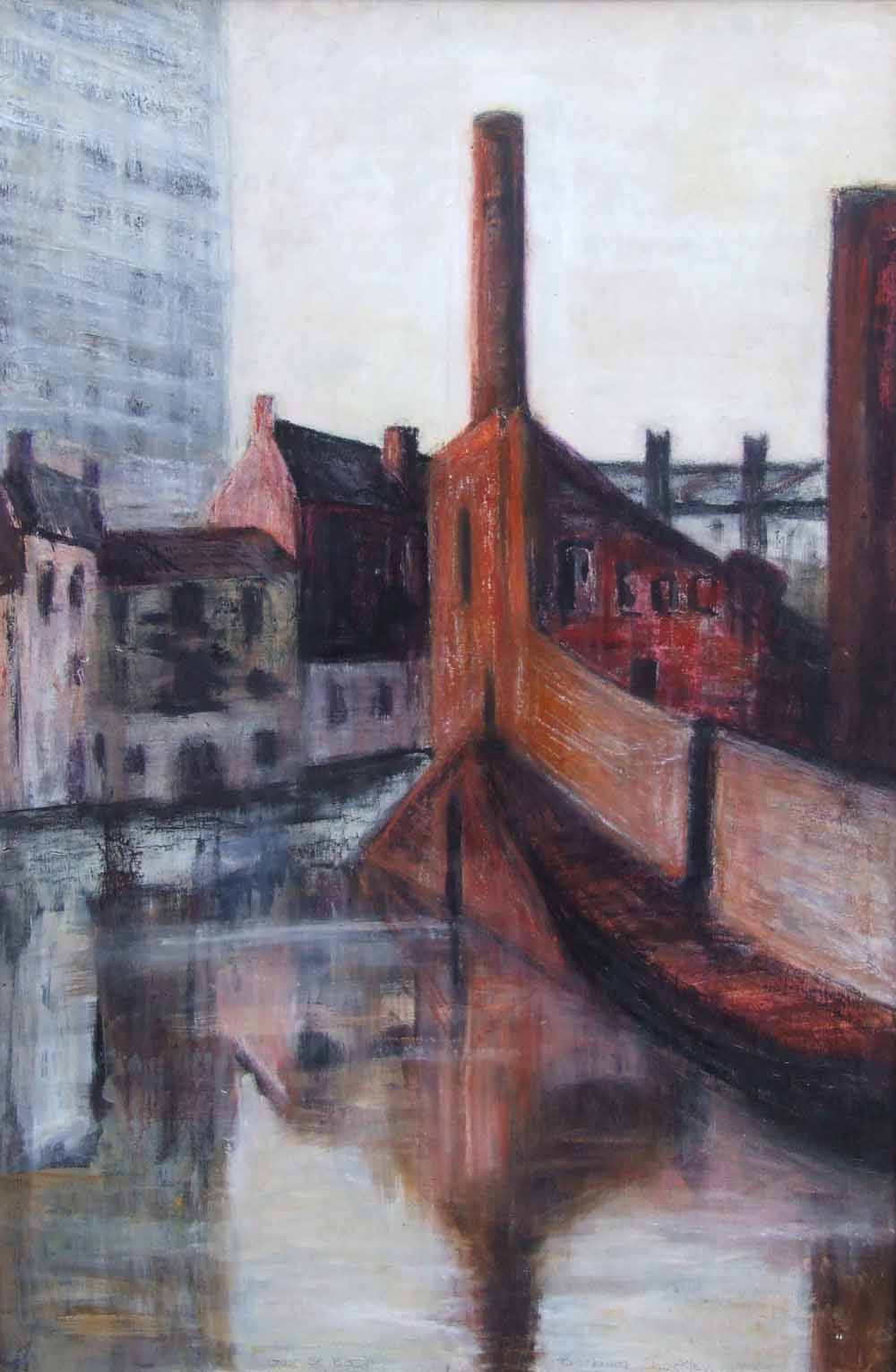 Barbara Shackley, 20th century,  "Gas Street Basin", signed and titled, oil on board, 117 x 75cm.;