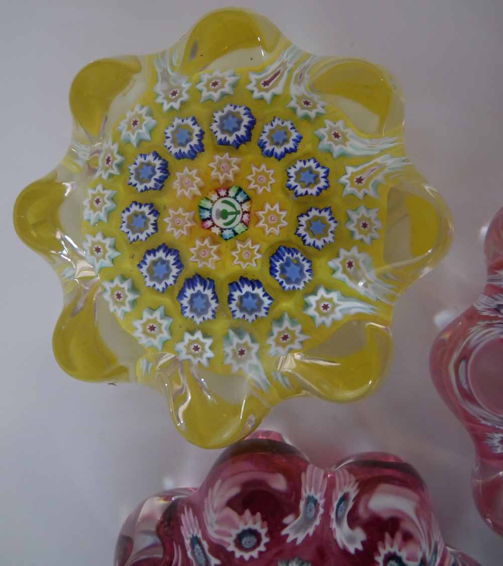 Six John Deacons Millefiori paperweights, with cog shape bodies, set with thistle, stag, dog and - Image 5 of 10