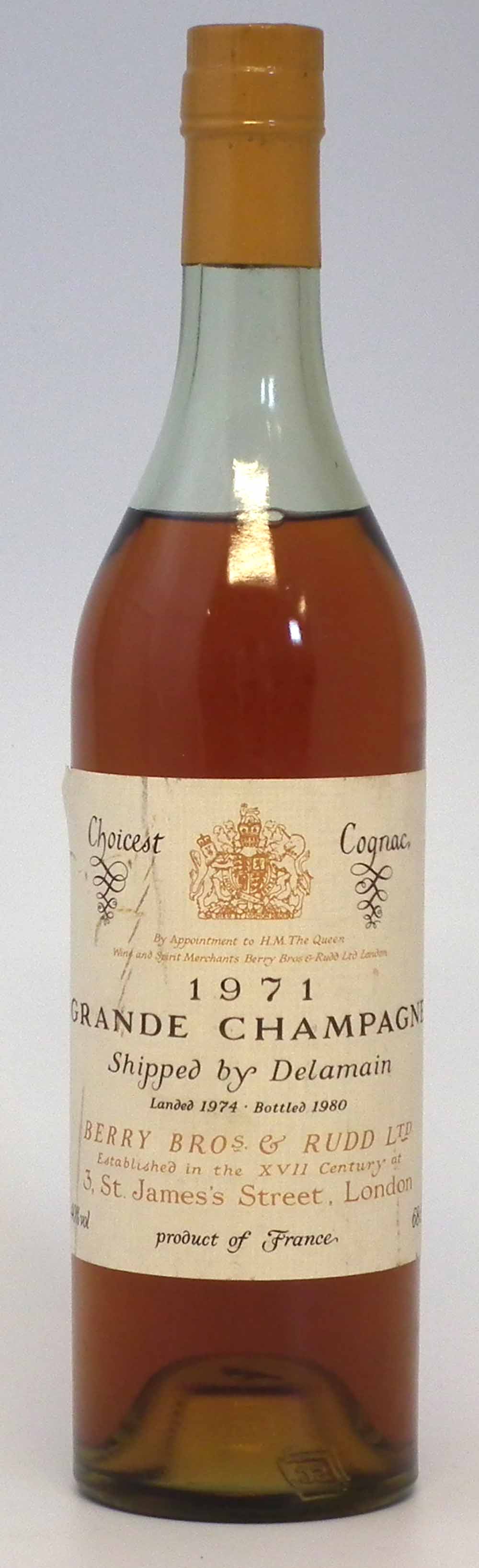 Grande Champagne Choicest Cognac 1971, 1 bottle, shipped by Delamain. (1)     Condition report: