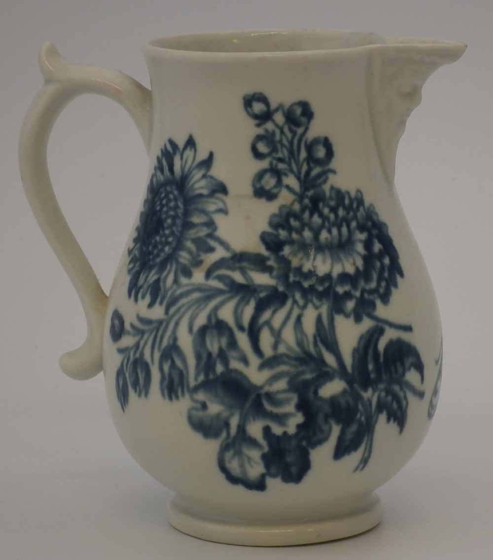 Worcester mask jug circa 1770   printed with natural sprays in underglaze blue, crescent mark to - Image 3 of 5