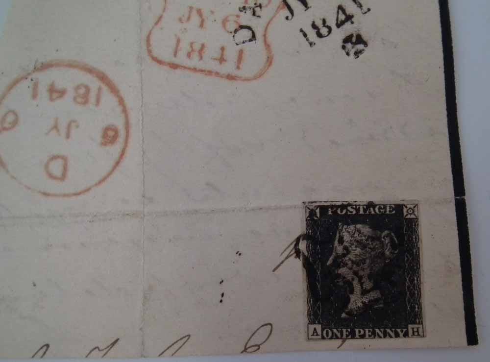 Collection of QV 1d blacks, 2 on cover and 2 on small piece, also 2d blue on wrapper dated 1851 - Image 5 of 6