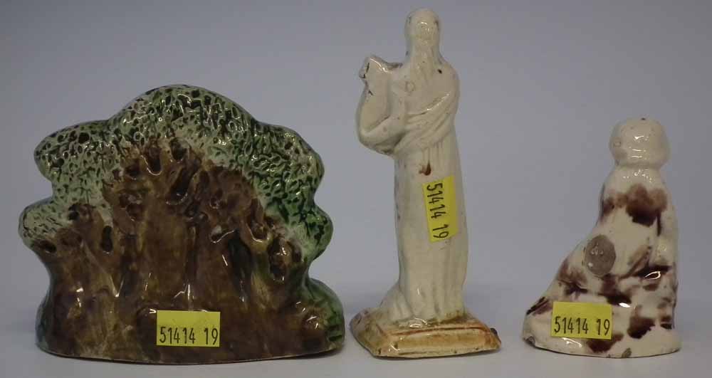 Two Creamware Pratt colour figures and a figure group circa 1800   the tallest figure measures - Image 3 of 4