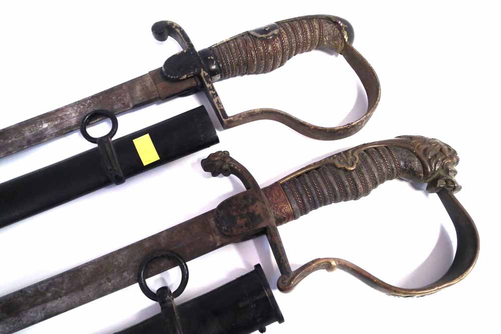 Two Imperial German Infantry Officers swords,   with wire bound grips, one with lion head pommel, - Image 3 of 9