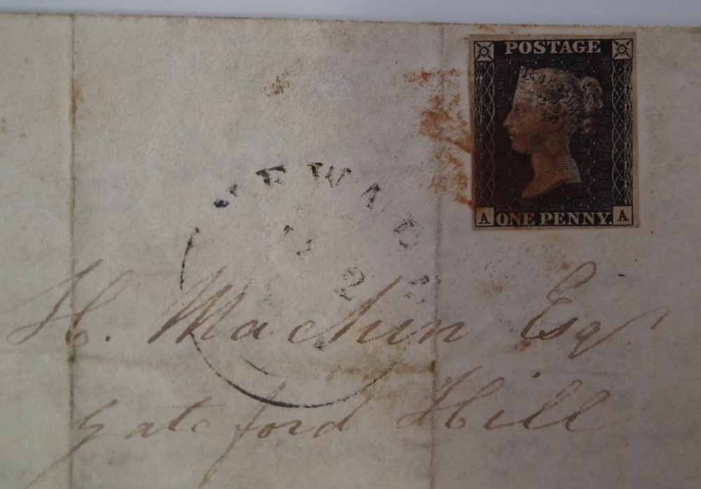 Collection of QV 1d blacks, 2 on cover and 2 on small piece, also 2d blue on wrapper dated 1851 - Image 2 of 6