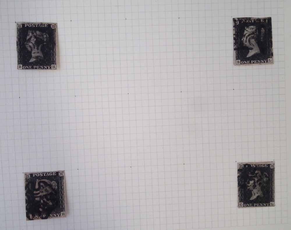 Collection of QV 1d blacks on 2 album pages, sorted by letters A-F, mainly 2 or 4 margin copies with - Image 4 of 6