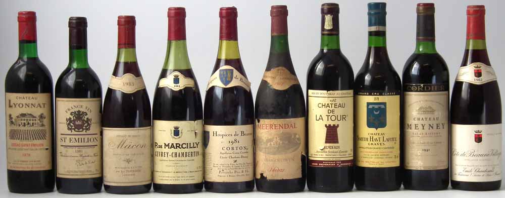 Ten bottles of wine  to include St Emilion 1981, Macon 1983, Marcilly 1981, Hospices de Beaune 1981,