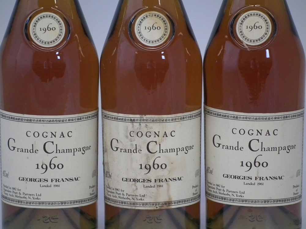 Grande Champagne Cognac 1960, 3 bottles, by Georges Fransac, (3)   Condition report:  All level to - Image 2 of 4