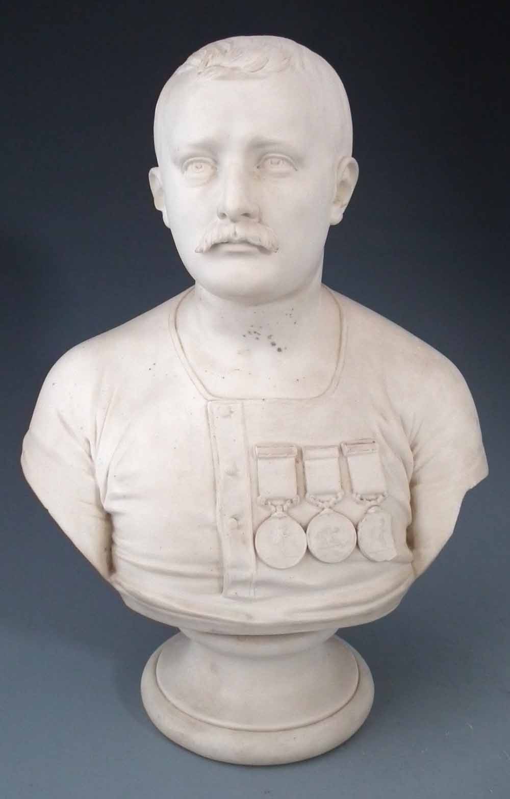 Staffordshire Parian bust of Captain Mathew Webb circa 1875   published by J.S. Crapper and C.