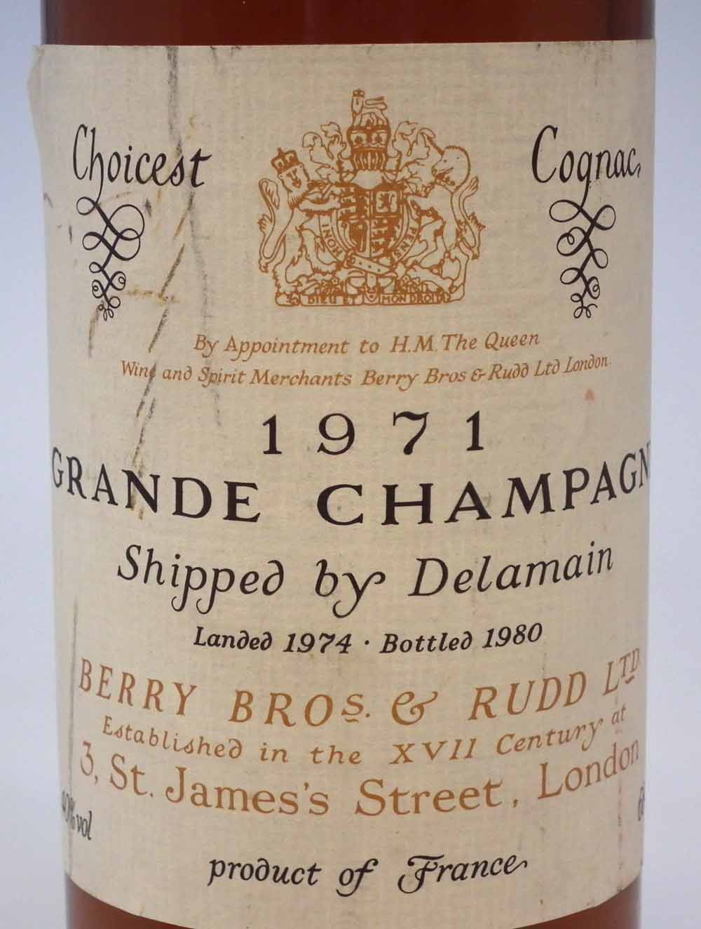 Grande Champagne Choicest Cognac 1971, 1 bottle, shipped by Delamain. (1)     Condition report: - Image 4 of 4