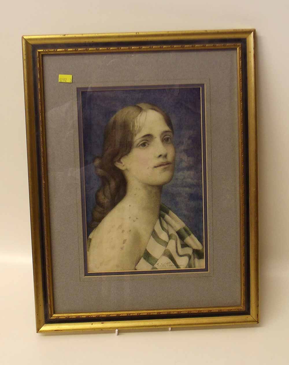 J.W. Perrin - Female portrait, signed watercolour. Condition report: see terms and conditions