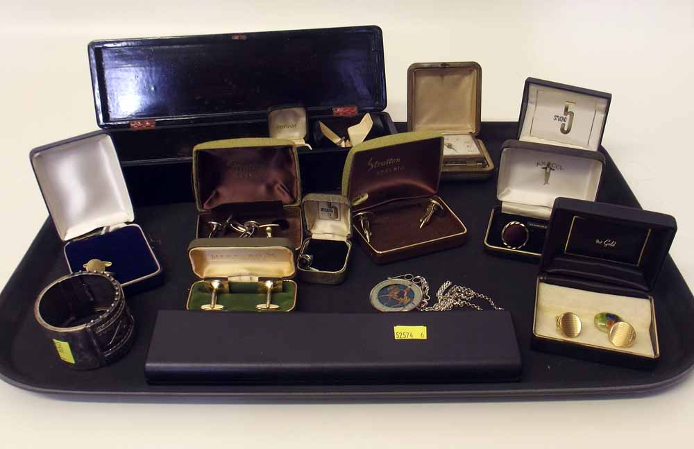 Quantity of cufflinks; silver bangle and other jewellery. Condition report: see terms and