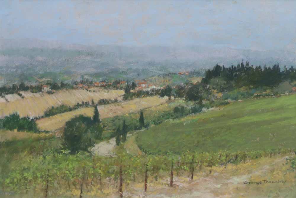 George Thompson (b.1934),  Near Chianti, Tuscany, signed, titled and dated `03 on verso, pastel,