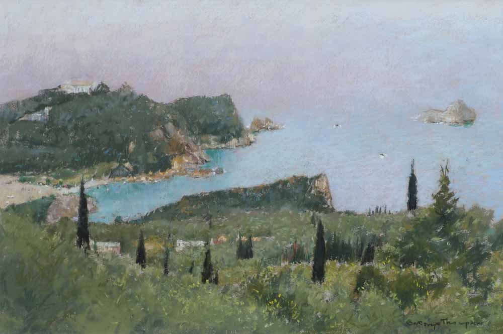 George Thompson (b.1934),  Paleokastritsa, Corfu, signed, titled and dated `04 on verso, pastel,