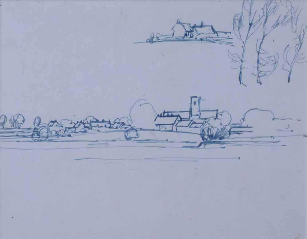 Edward Seago R.W.S. (1910-1974),  Village sketches with cottages and a church, unsigned, ink, 21 x