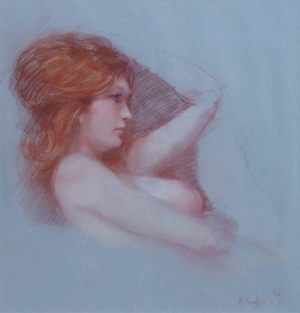 Bohuslav Barlow (1947-),  Reclining nude, signed and dated `Oct 07`, pastel, 48 x 45.5cm.; 19 x