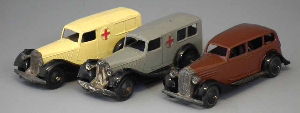 Three Dinky Toys   to include 30D Vauxhall, and two versions of 30F Ambulance (3) Condition Report: