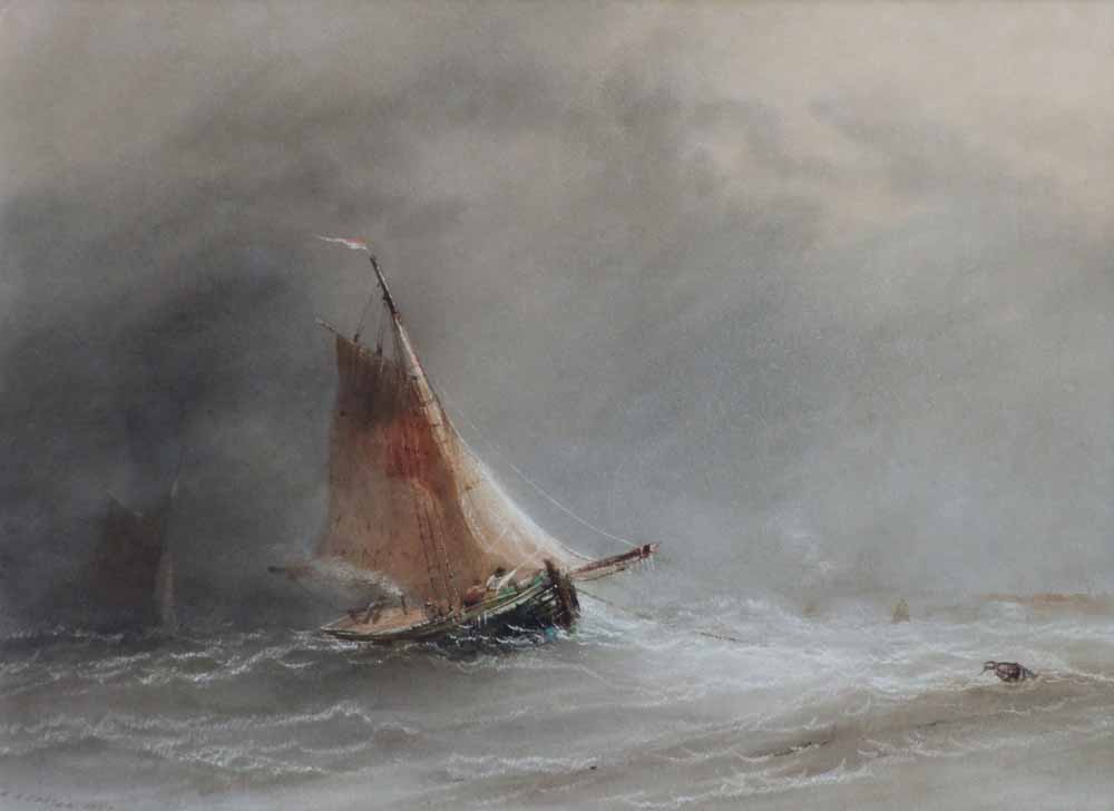 Henry Barlow Carter (1803-1868),  Fishing boats on a misty day, signed and dated 1855, titled on