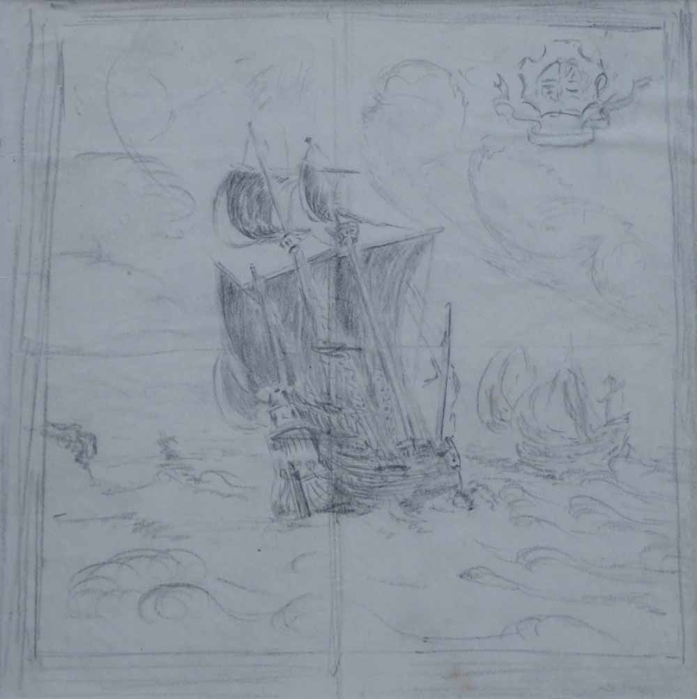 Edward Seago R.W.S. (1910-1974),  Design for a Mural, Ships, unsigned, pencil, 19.5 x 19.5cm.; 7.