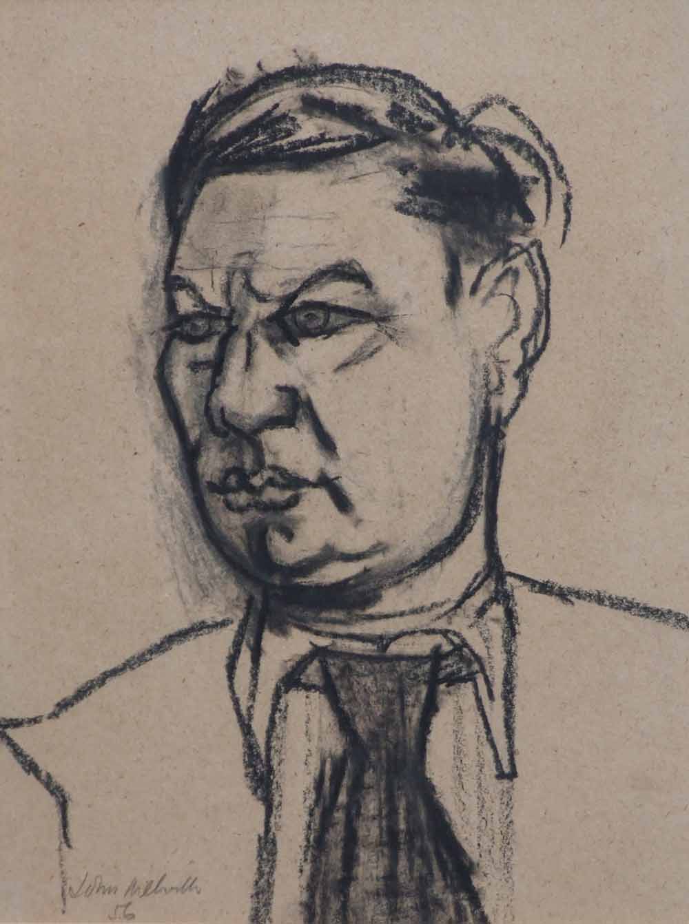 John Melville (1902-1986),  Male portrait, signed and dated `56, charcoal, 35.5 x 26.5cm.; 14 x 10.